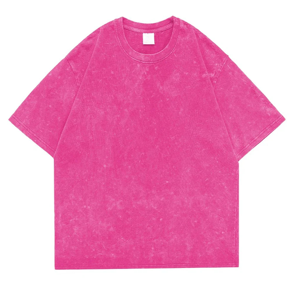 230g 100% Cotton Retro Punk T-shirt Drop Shoulder Sleeve Men Women Vintage Short Sleeved T Shirts Solid Color Hip Hop Loose Tees